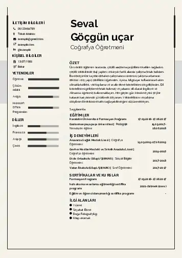 Coğrafya Öğretmeni CV Örnekleri cv indir